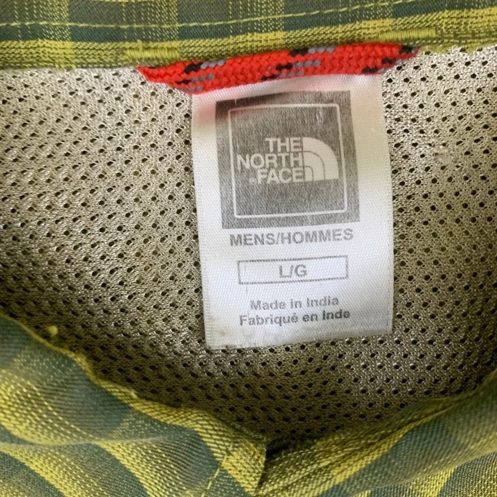 The North Face Mens Large Green Plaid Modal Blend Long Sleeve Button Down AD7B
